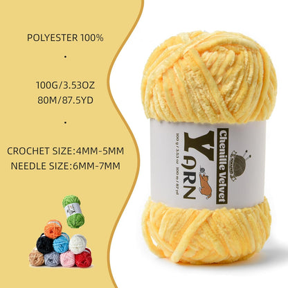 Chenille Crochet Light Yellow Yarn 2 Pack | Fluffy Velvet Yarn Blanket Knitting Yarn for Crocheting Soft Baby Yarn
