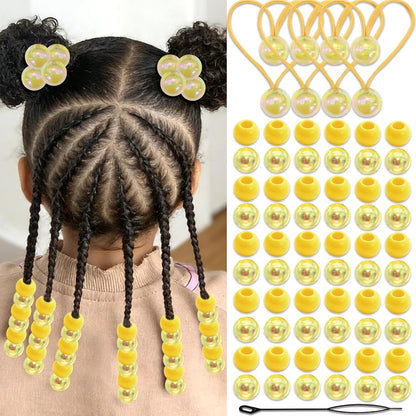 64PCS Yellow Braids Beads Cute Ball Hair Ties Pony Beads Dreadlock Beads Ponytail Holders Loc Jewelry Hair Accessories for Kids Girls Braids