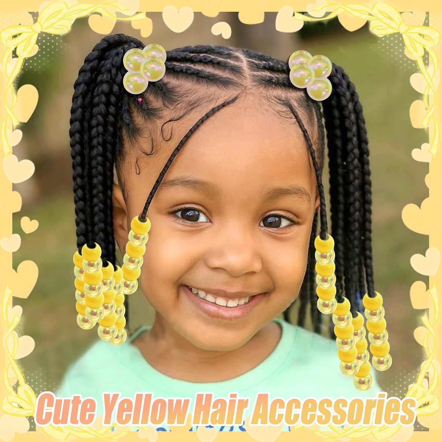 64PCS Yellow Braids Beads Cute Ball Hair Ties Pony Beads Dreadlock Beads Ponytail Holders Loc Jewelry Hair Accessories for Kids Girls Braids