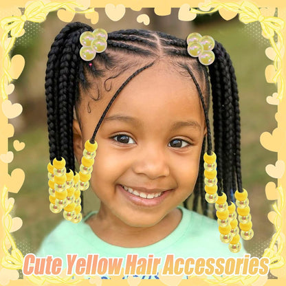 64PCS Yellow Braids Beads Cute Ball Hair Ties Pony Beads Dreadlock Beads Ponytail Holders Loc Jewelry Hair Accessories for Kids Girls Braids