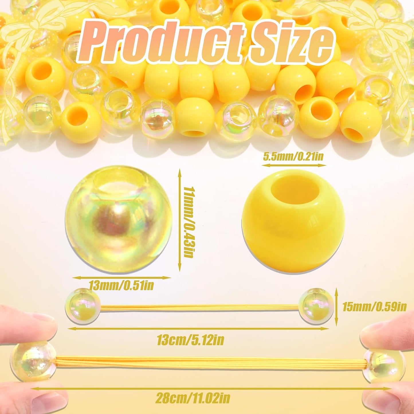 64PCS Yellow Braids Beads Cute Ball Hair Ties Pony Beads Dreadlock Beads Ponytail Holders Loc Jewelry Hair Accessories for Kids Girls Braids