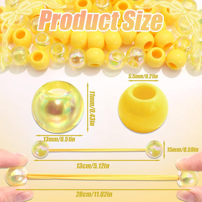 64PCS Yellow Braids Beads Cute Ball Hair Ties Pony Beads Dreadlock Beads Ponytail Holders Loc Jewelry Hair Accessories for Kids Girls Braids