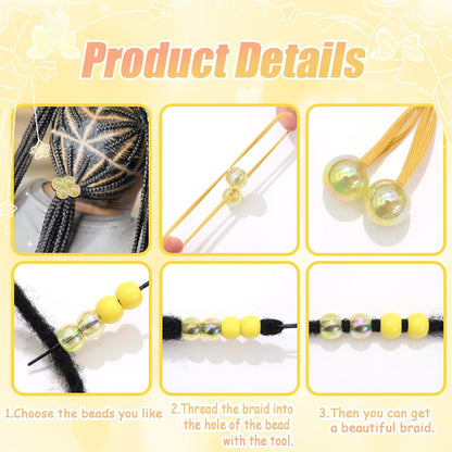 64PCS Yellow Braids Beads Cute Ball Hair Ties Pony Beads Dreadlock Beads Ponytail Holders Loc Jewelry Hair Accessories for Kids Girls Braids