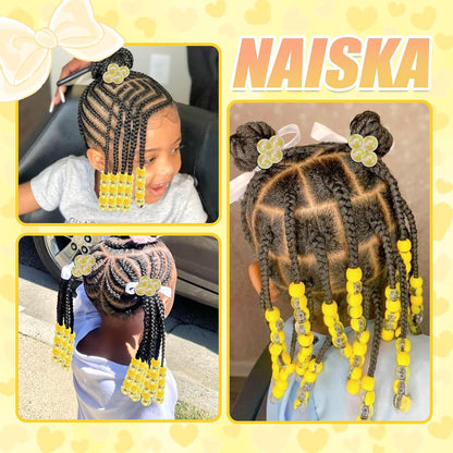 64PCS Yellow Braids Beads Cute Ball Hair Ties Pony Beads Dreadlock Beads Ponytail Holders Loc Jewelry Hair Accessories for Kids Girls Braids