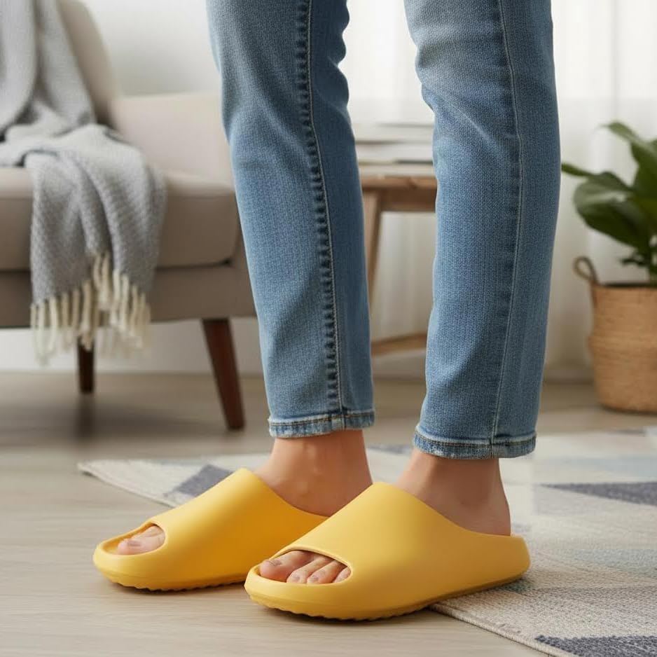 Pillow Slippers for Women and Men, EVA Cushioned Thick Sole Soft Summer Slides with Arch Support Drainage Holes Non-Slip Quick Drying Bathroom Shower Spa Pool Gym Cloud House Slides Sandals for Indoor & Outdoor