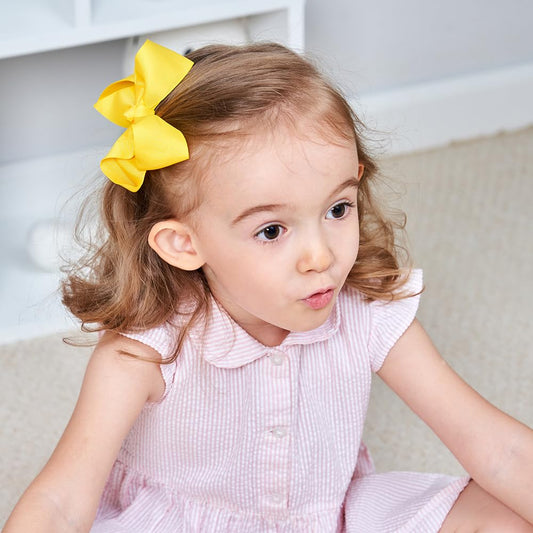 2 PCS 3" Hair Bows for Girls Alligator Clips Grosgrain Ribbon Solid Color Hair Accessories for Little Teen Toddler Girls Kids-Yellow