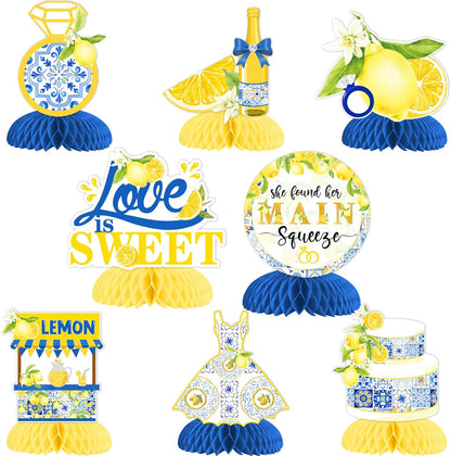 She Found Her Main Squeeze Bridal Shower Table Honeycomb Centerpiece 8pcs | Lemon Bridal Shower Centerpiece Table Decorations, Blue for Lemon Fruit Bridal Shower Wedding Engagement Bachelorette Party