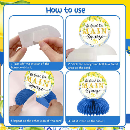 She Found Her Main Squeeze Bridal Shower Table Honeycomb Centerpiece 8pcs | Lemon Bridal Shower Centerpiece Table Decorations, Blue for Lemon Fruit Bridal Shower Wedding Engagement Bachelorette Party