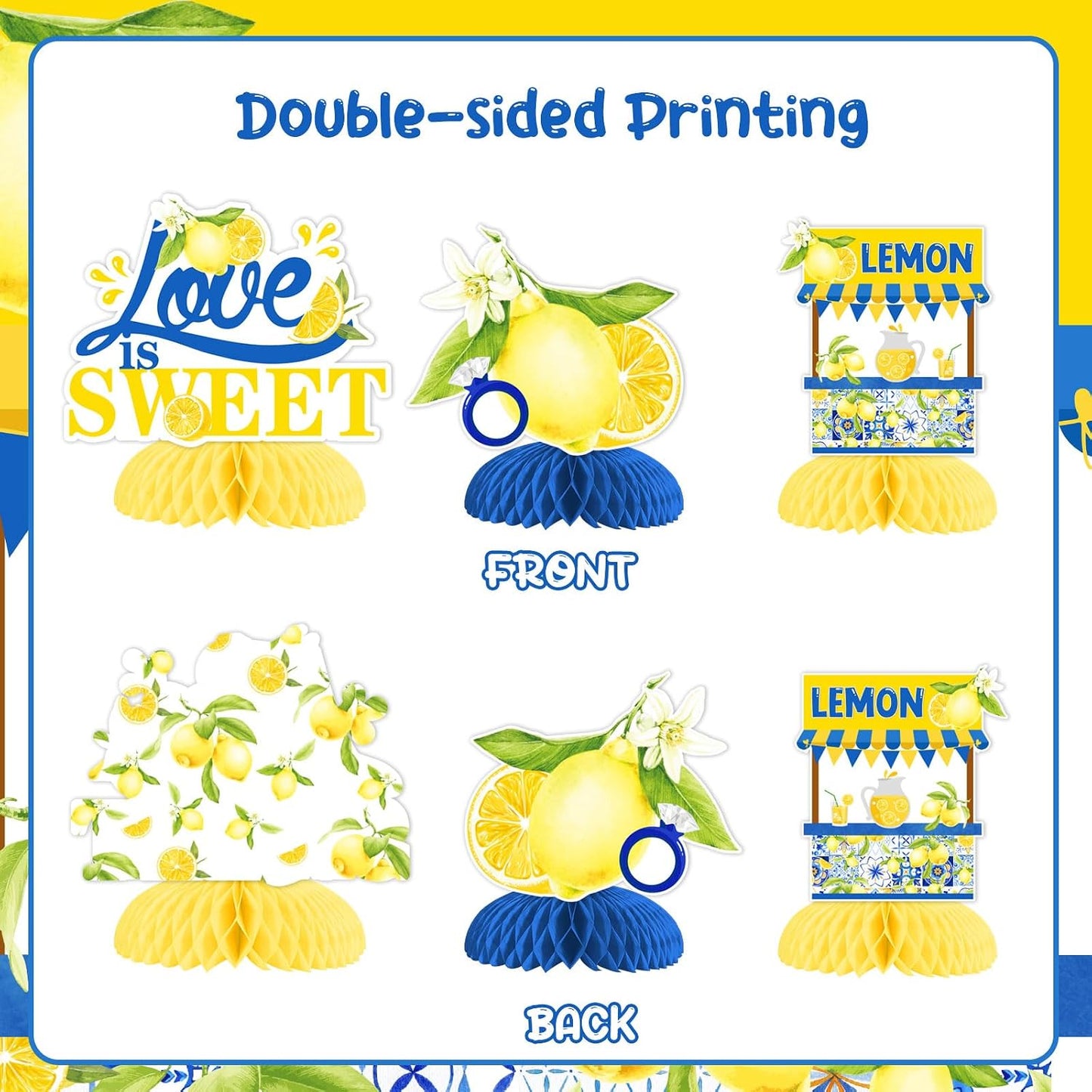 She Found Her Main Squeeze Bridal Shower Table Honeycomb Centerpiece 8pcs | Lemon Bridal Shower Centerpiece Table Decorations, Blue for Lemon Fruit Bridal Shower Wedding Engagement Bachelorette Party
