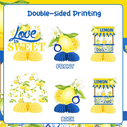 She Found Her Main Squeeze Bridal Shower Table Honeycomb Centerpiece 8pcs | Lemon Bridal Shower Centerpiece Table Decorations, Blue for Lemon Fruit Bridal Shower Wedding Engagement Bachelorette Party