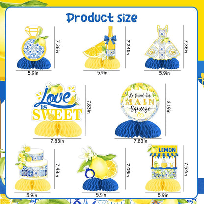 She Found Her Main Squeeze Bridal Shower Table Honeycomb Centerpiece 8pcs | Lemon Bridal Shower Centerpiece Table Decorations, Blue for Lemon Fruit Bridal Shower Wedding Engagement Bachelorette Party
