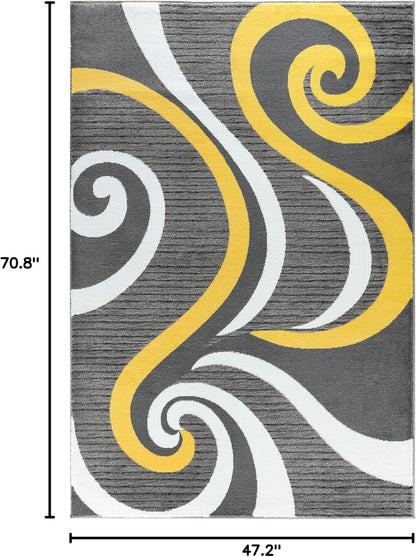 Modern Area Rug Swirls Carpet Bedroom Living Room Contemporary Dining Accent Sevilla Collection 4817A (Yellow, 4x6)