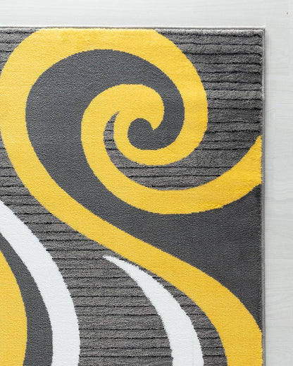 Modern Area Rug Swirls Carpet Bedroom Living Room Contemporary Dining Accent Sevilla Collection 4817A (Yellow, 4x6)