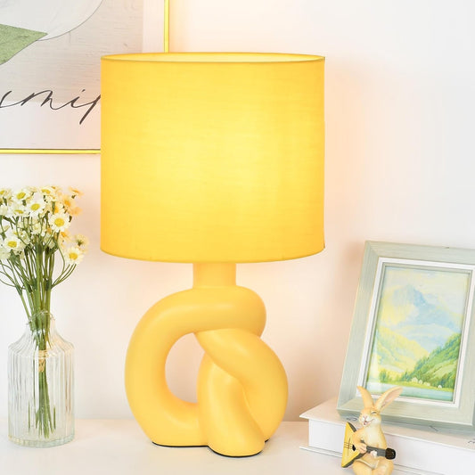 Luxe Yellow Ceramic Table Lamp for Living Room as Bedside Table Lamp for Bedroom,Modern Kids Night Table Light,8.86×6.3×H15.94IN,Bulb Excluded