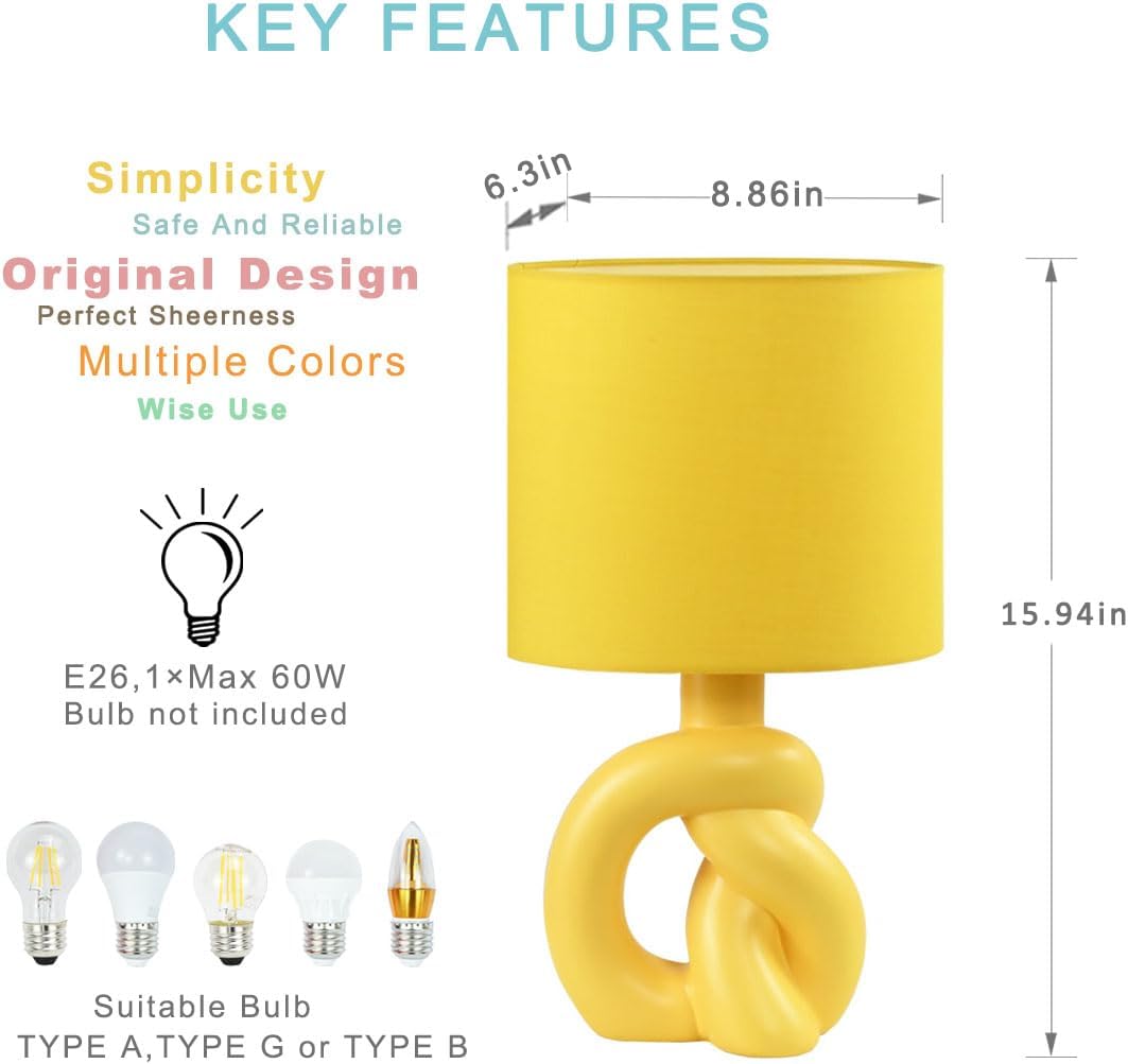 Luxe Yellow Ceramic Table Lamp for Living Room as Bedside Table Lamp for Bedroom,Modern Kids Night Table Light,8.86×6.3×H15.94IN,Bulb Excluded