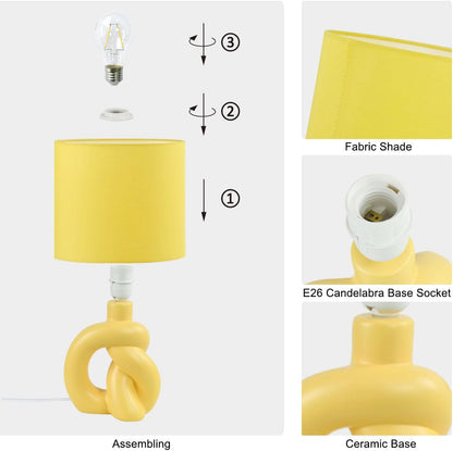 Luxe Yellow Ceramic Table Lamp for Living Room as Bedside Table Lamp for Bedroom,Modern Kids Night Table Light,8.86×6.3×H15.94IN,Bulb Excluded