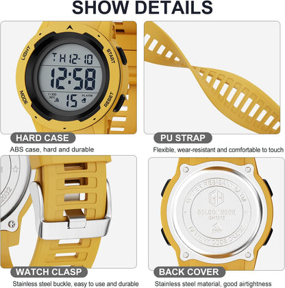 Mens Waterproof Digital Sport Watches Wide Screen Easy Read Display Military Style with Rubber Strap