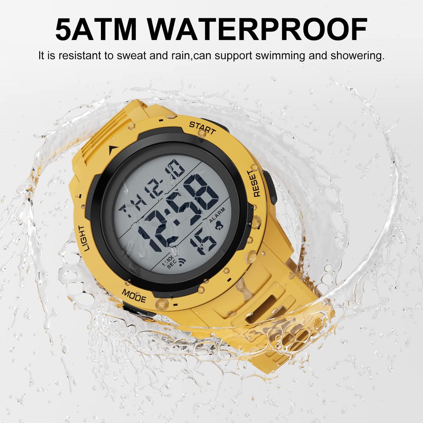 Mens Waterproof Digital Sport Watches Wide Screen Easy Read Display Military Style with Rubber Strap