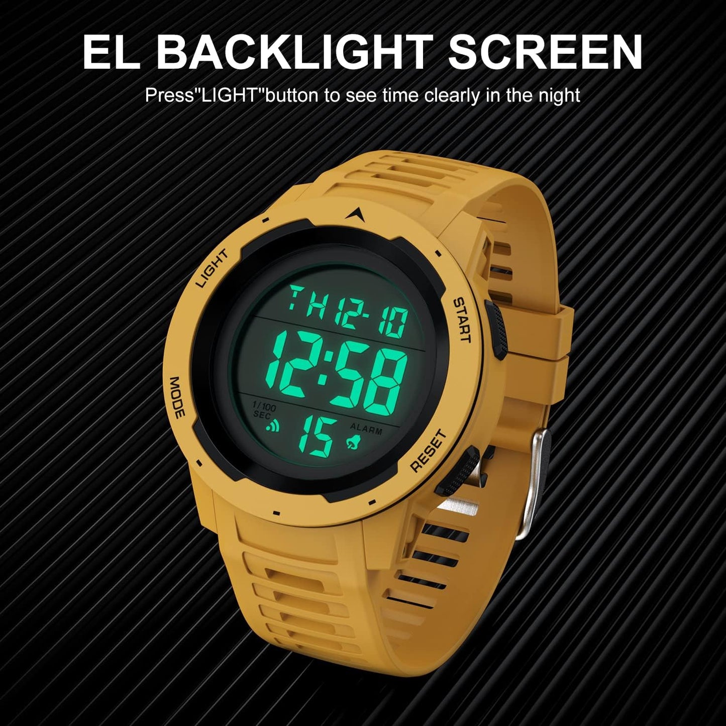 Mens Waterproof Digital Sport Watches Wide Screen Easy Read Display Military Style with Rubber Strap