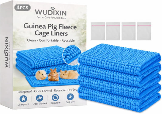 4PCS Guinea Pig Fleece Cage Liners with Laundry Bag, 11.81" × 19.68" Reusable Fleece Bedding for Guinea Pig Cage, Absorbent & Washable Fleece Liners, Soft Non-Slip Small Animal Cage Liner (Yellow)