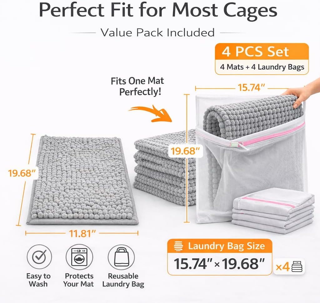 4PCS Guinea Pig Fleece Cage Liners with Laundry Bag, 11.81" × 19.68" Reusable Fleece Bedding for Guinea Pig Cage, Absorbent & Washable Fleece Liners, Soft Non-Slip Small Animal Cage Liner (Yellow)