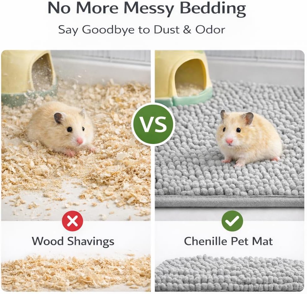 4PCS Guinea Pig Fleece Cage Liners with Laundry Bag, 11.81" × 19.68" Reusable Fleece Bedding for Guinea Pig Cage, Absorbent & Washable Fleece Liners, Soft Non-Slip Small Animal Cage Liner (Yellow)