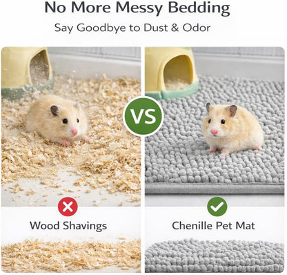 4PCS Guinea Pig Fleece Cage Liners with Laundry Bag, 11.81" × 19.68" Reusable Fleece Bedding for Guinea Pig Cage, Absorbent & Washable Fleece Liners, Soft Non-Slip Small Animal Cage Liner (Yellow)