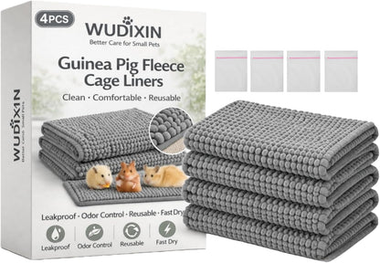 4PCS Guinea Pig Fleece Cage Liners with Laundry Bag, 11.81" × 19.68" Reusable Fleece Bedding for Guinea Pig Cage, Absorbent & Washable Fleece Liners, Soft Non-Slip Small Animal Cage Liner (Yellow)