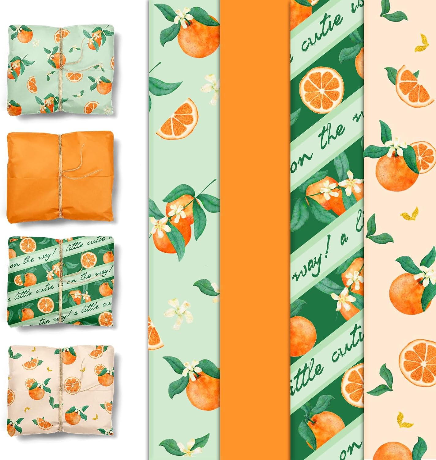 Little Cutie Baby Shower Decoration Tissue Paper for Gift Bag | 24 Sheets Orange Green Citrus print Gift Tissue Wrapping Paper for Birthday, Summer Party, Fruit Party Craft Wrapping