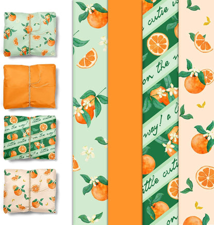 Little Cutie Baby Shower Decoration Tissue Paper for Gift Bag | 24 Sheets Orange Green Citrus print Gift Tissue Wrapping Paper for Birthday, Summer Party, Fruit Party Craft Wrapping