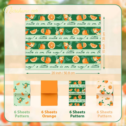 Little Cutie Baby Shower Decoration Tissue Paper for Gift Bag | 24 Sheets Orange Green Citrus print Gift Tissue Wrapping Paper for Birthday, Summer Party, Fruit Party Craft Wrapping
