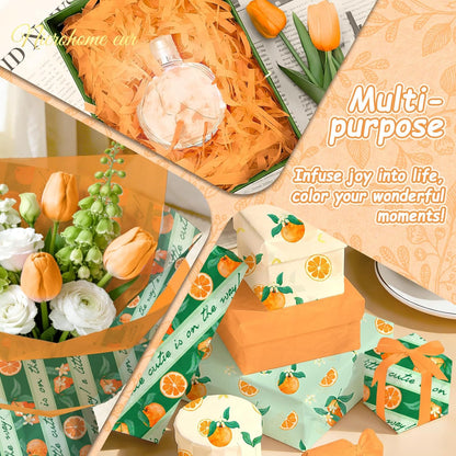 Little Cutie Baby Shower Decoration Tissue Paper for Gift Bag | 24 Sheets Orange Green Citrus print Gift Tissue Wrapping Paper for Birthday, Summer Party, Fruit Party Craft Wrapping