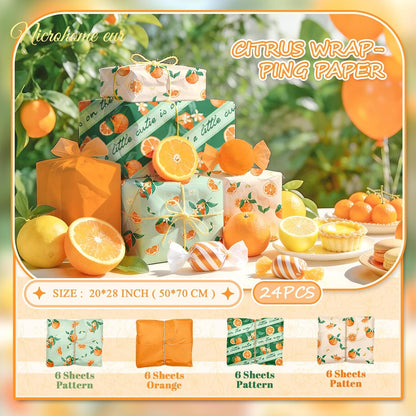 Little Cutie Baby Shower Decoration Tissue Paper for Gift Bag | 24 Sheets Orange Green Citrus print Gift Tissue Wrapping Paper for Birthday, Summer Party, Fruit Party Craft Wrapping