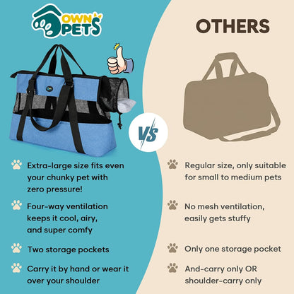 Large Pet Carrier for Dogs Cats, 18-20lbs, Hands-Free Purse Bag | extra large, storage pockets, travel vet shopping, medium pets