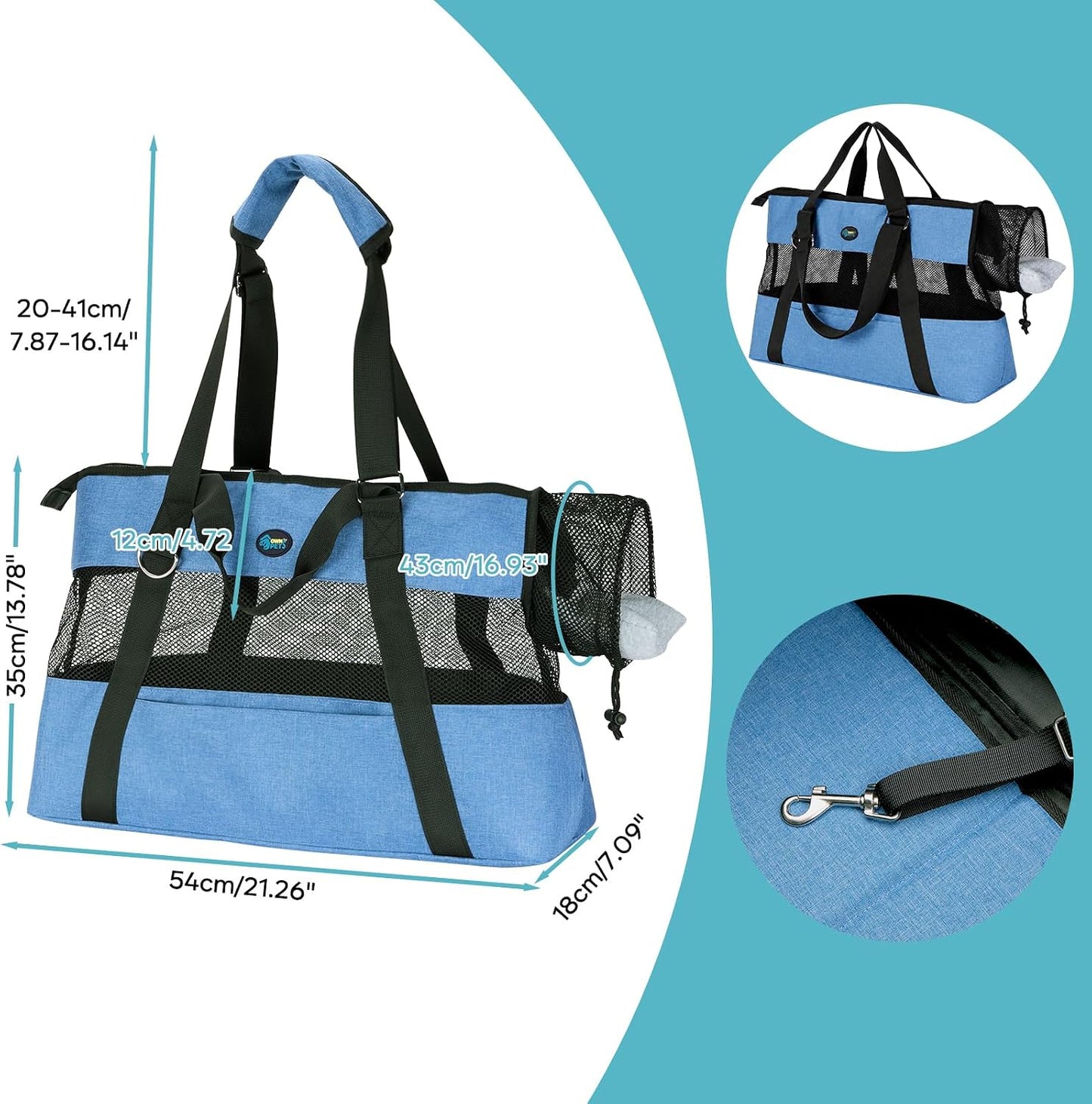 Large Pet Carrier for Dogs Cats, 18-20lbs, Hands-Free Purse Bag | extra large, storage pockets, travel vet shopping, medium pets