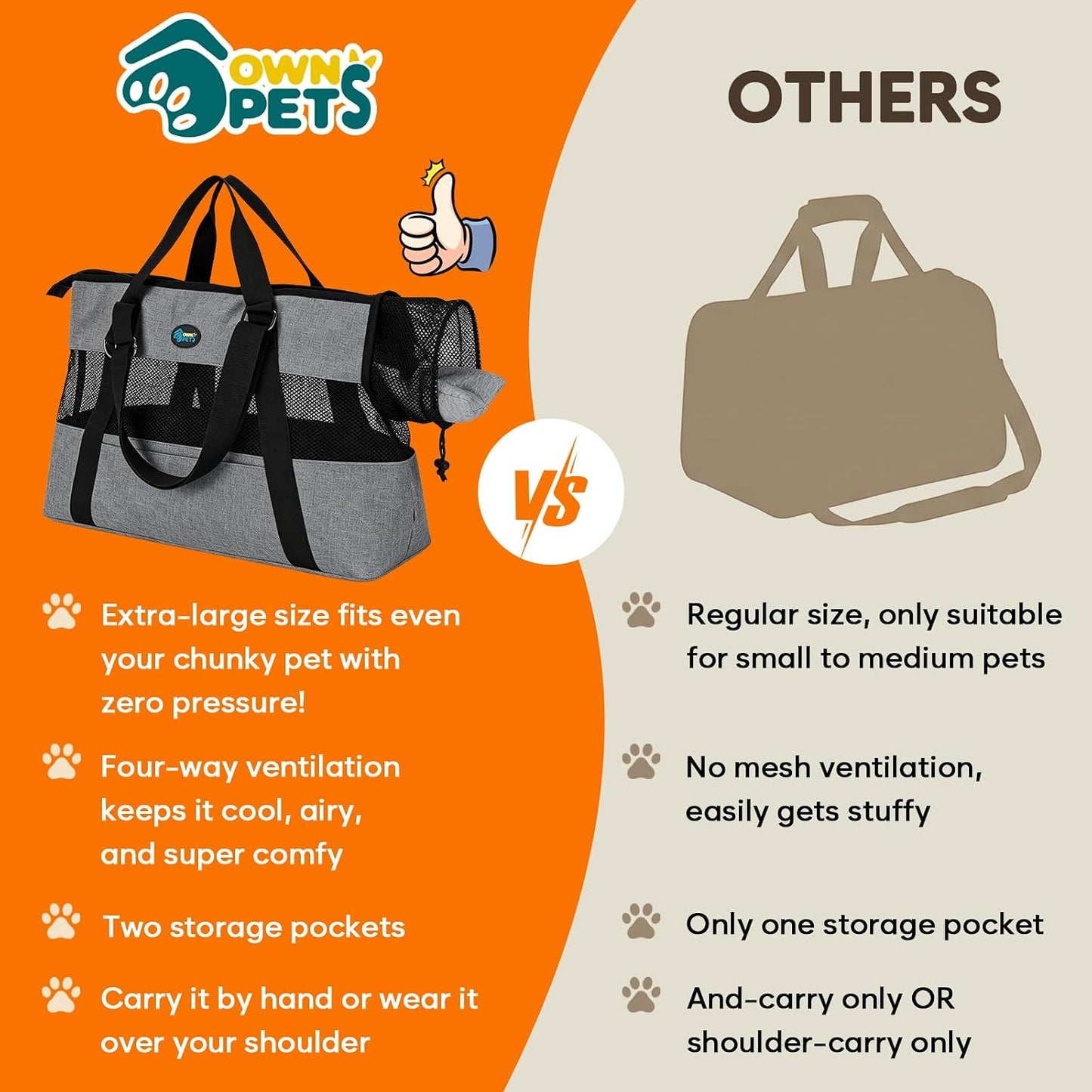 Large Pet Carrier for Dogs Cats, 18-20lbs, Hands-Free Purse Bag | extra large, storage pockets, travel vet shopping, medium pets