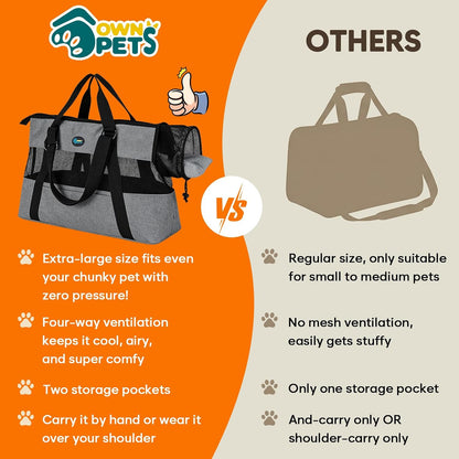 Large Pet Carrier for Dogs Cats, 18-20lbs, Hands-Free Purse Bag | extra large, storage pockets, travel vet shopping, medium pets