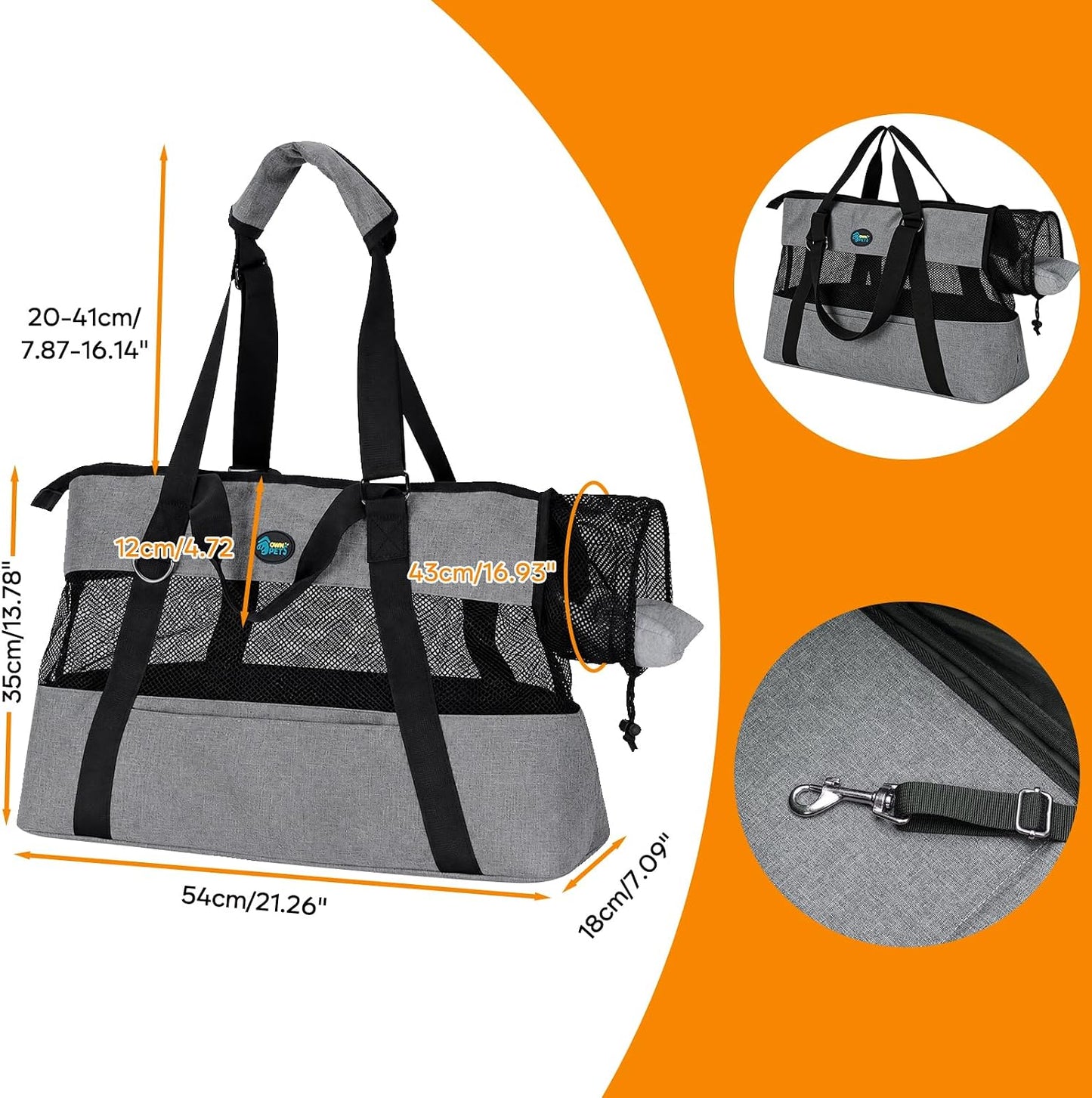 Large Pet Carrier for Dogs Cats, 18-20lbs, Hands-Free Purse Bag | extra large, storage pockets, travel vet shopping, medium pets
