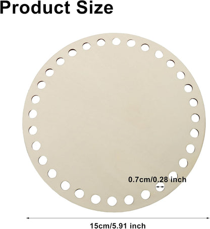 12 Pcs Round Wooden Basket Bottom, 15cm/5.91 Inch | Crochet Basket Base, DIY Craft, Weaving Supplies, Knitting, Home Decoration, Light Yellow, Pre-Drilled Holes