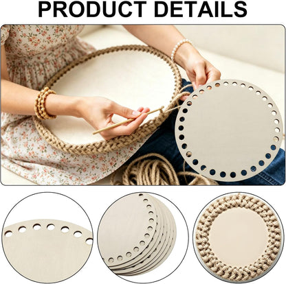 12 Pcs Round Wooden Basket Bottom, 15cm/5.91 Inch | Crochet Basket Base, DIY Craft, Weaving Supplies, Knitting, Home Decoration, Light Yellow, Pre-Drilled Holes