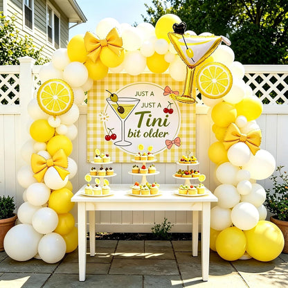 Lemon Party Decorations Include White and Yellow Blloon Arch Kit | Foil Lemon and Bow Balloons, Martini Balloons for A Tini Bit Older Birthday Decorations Party