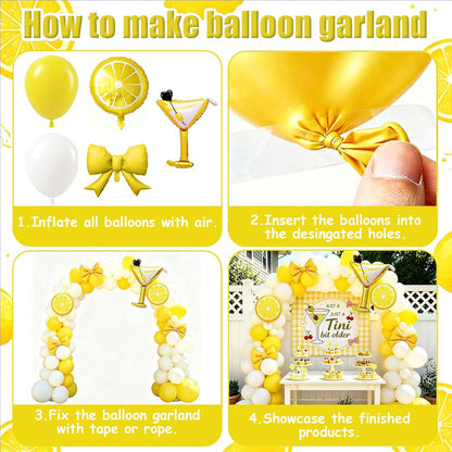 Lemon Party Decorations Include White and Yellow Blloon Arch Kit | Foil Lemon and Bow Balloons, Martini Balloons for A Tini Bit Older Birthday Decorations Party