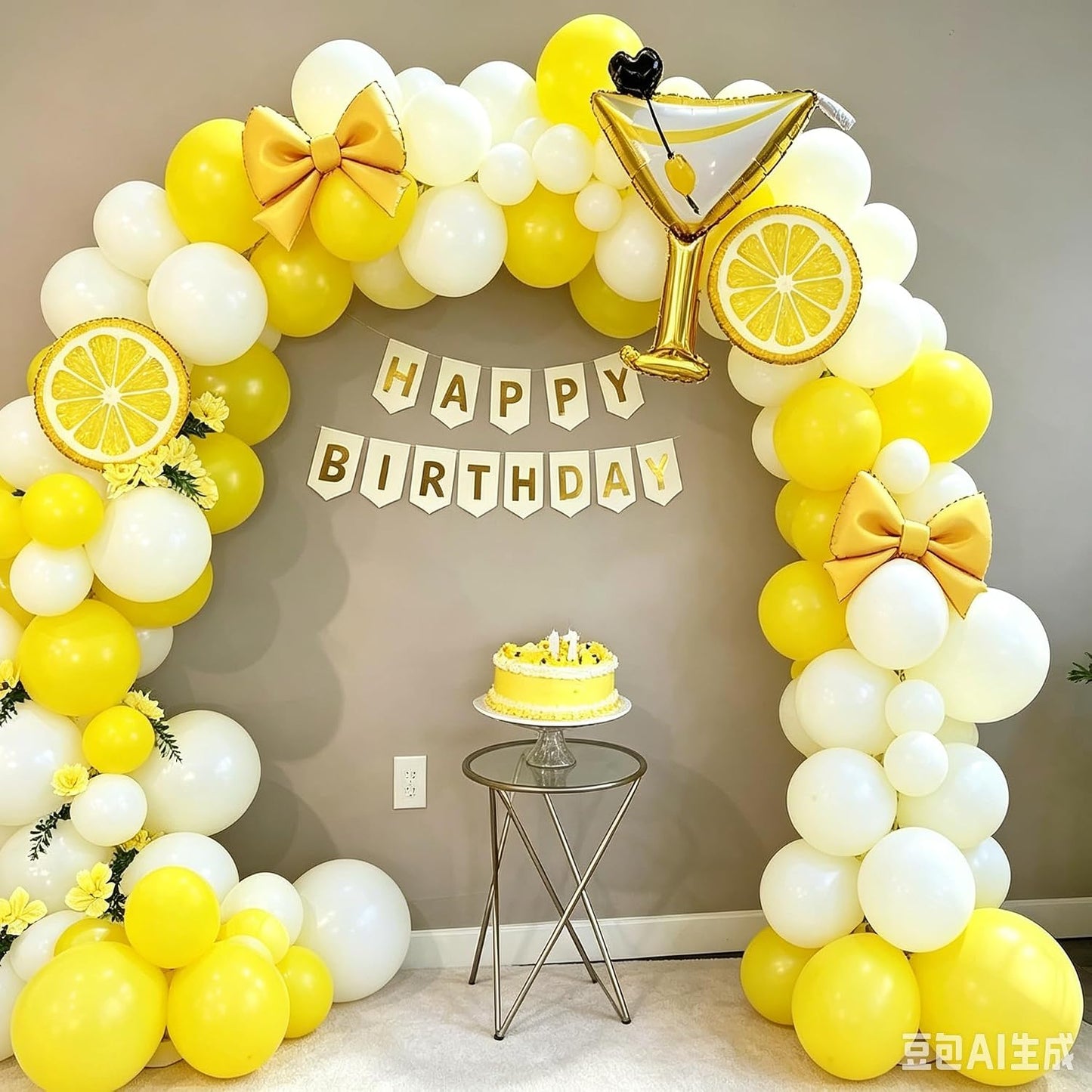 Lemon Party Decorations Include White and Yellow Blloon Arch Kit | Foil Lemon and Bow Balloons, Martini Balloons for A Tini Bit Older Birthday Decorations Party