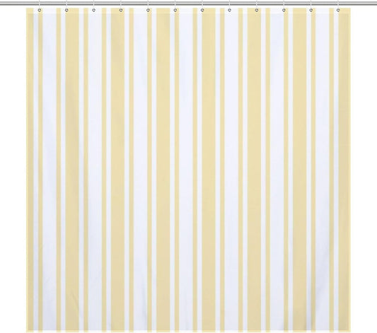 Shower Curtain Liner Set， Pale Yellow and White Candy Stripes Waterproof Fabric Curtains for Bathroom Bathtub Decor, 72 X 72inch