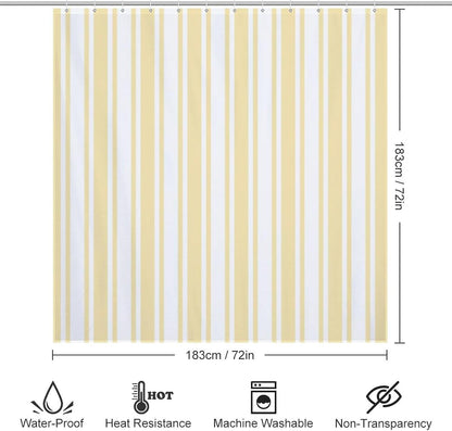Shower Curtain Liner Set， Pale Yellow and White Candy Stripes Waterproof Fabric Curtains for Bathroom Bathtub Decor, 72 X 72inch