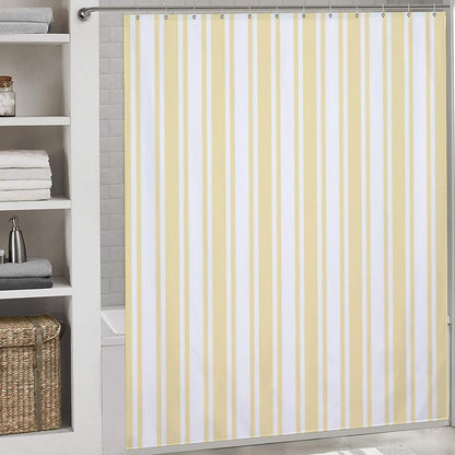 Shower Curtain Liner Set， Pale Yellow and White Candy Stripes Waterproof Fabric Curtains for Bathroom Bathtub Decor, 72 X 72inch