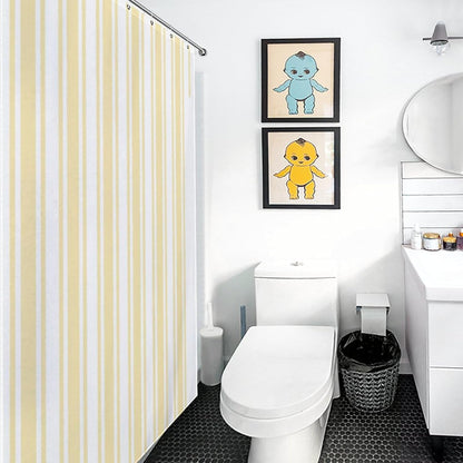 Shower Curtain Liner Set， Pale Yellow and White Candy Stripes Waterproof Fabric Curtains for Bathroom Bathtub Decor, 72 X 72inch