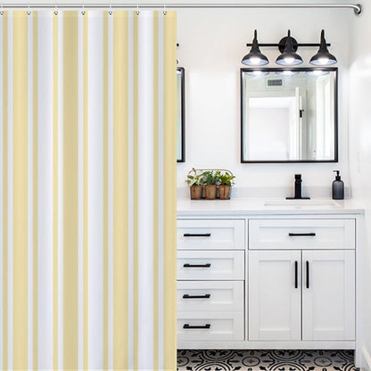 Shower Curtain Liner Set， Pale Yellow and White Candy Stripes Waterproof Fabric Curtains for Bathroom Bathtub Decor, 72 X 72inch