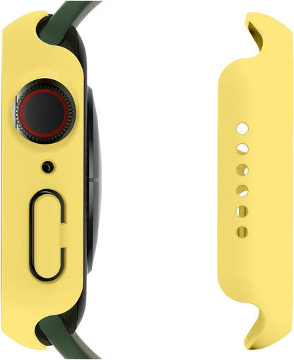 2 in 1 Design Hard PC Case with Tempered Glass Screen Protector for Apple Watch 4/5/6/SE,Ultra-Thin Scratch Resistant Smartwatch Cover for iWatch 44mm Accessories - Yellow