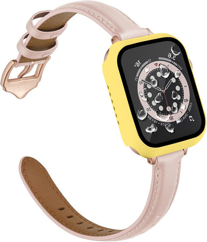 2 in 1 Design Hard PC Case with Tempered Glass Screen Protector for Apple Watch 4/5/6/SE,Ultra-Thin Scratch Resistant Smartwatch Cover for iWatch 44mm Accessories - Yellow